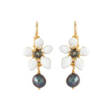 Les Nereides Ranunculus and Cultured Pearls Sleeper Earrings