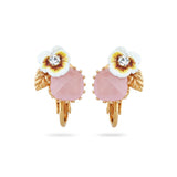 Les Nereides White Pansy and Crystal Clip-On Earrings