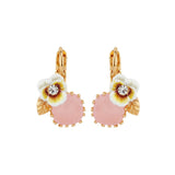 Les Nereides White Pansy and Crystal Sleeper Earrings