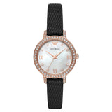 Emporio Armani Cleo Rose Gold Case Black Leather Strap Women's Watch