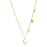 Aigner Necklace Gold Plated Bon Voyage With Flower & Moon Charm Design