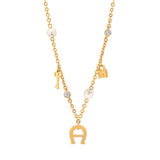 Aigner Necklace Gold Plated Bon Voyage / Pearl & Lock With Key Charm Design