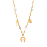 Aigner Necklace Gold Plated Bon Voyage / Pearl & Lock With Key Charm Design