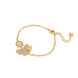 Aigner Bracelet Gold Plated A Logo With Butterfly Design & Swarovski Crystal
