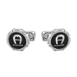Aigner Cufflink Stainless Steel Black With Carbon Fiber A Logo & Aignern Writing Mid