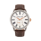 Cerruti Men's Watch Stainless Steel Case With White Dial & Brown Leather Strap