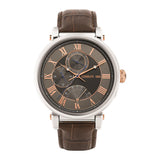 Cerruti Men's Watch Stainless Steel / Rose Gold Plated Case With Gun Metal Dial & Brown Leather Strap