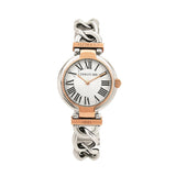 ساعة شيروتي نسائية ذات هيكل من الستانلس ستيل بلون ذهبي وردي مع مينا بيضاء وسوار معدني بلون ذهبي وردي