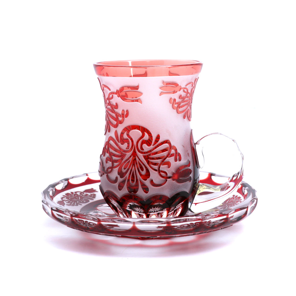Caesar Crystal Tea Cup And Saucer With Hand Cut Crystal Red | Drinkware Caesar Crystal Tea Cup And Saucer With Hand Cut Crystal Red | Drinkware