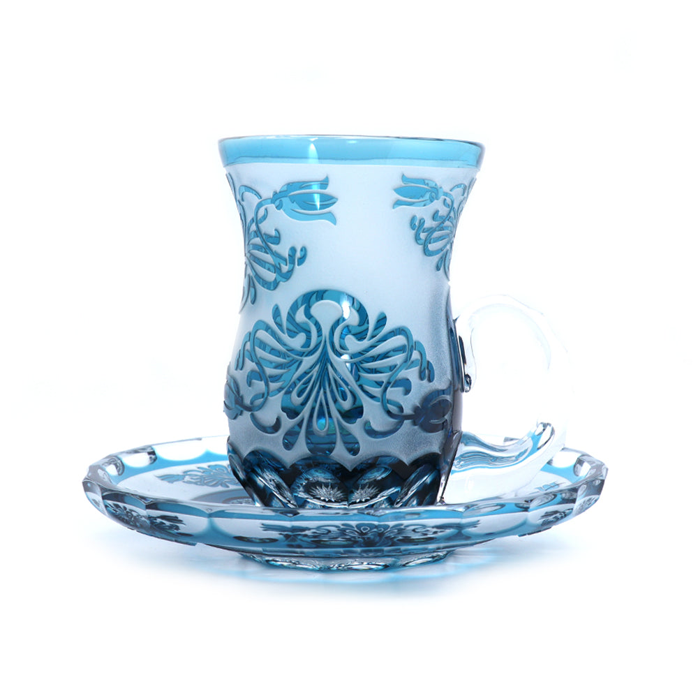 Caesar Crystal Tea Cup And Saucer With Hand Cut Crystal Azure | Drinkware Caesar Crystal Tea Cup And Saucer With Hand Cut Crystal Azure | Drinkware