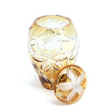 Caesar Crystal Jar With Lid In Flower Cut Amber - Blue Salon