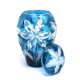 Caesar Crystal Jar With Lid In Flower Cut Azure - Blue Salon