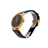 Christian Lacroix Gold Plated With Print Leather Strap - Blue Salon