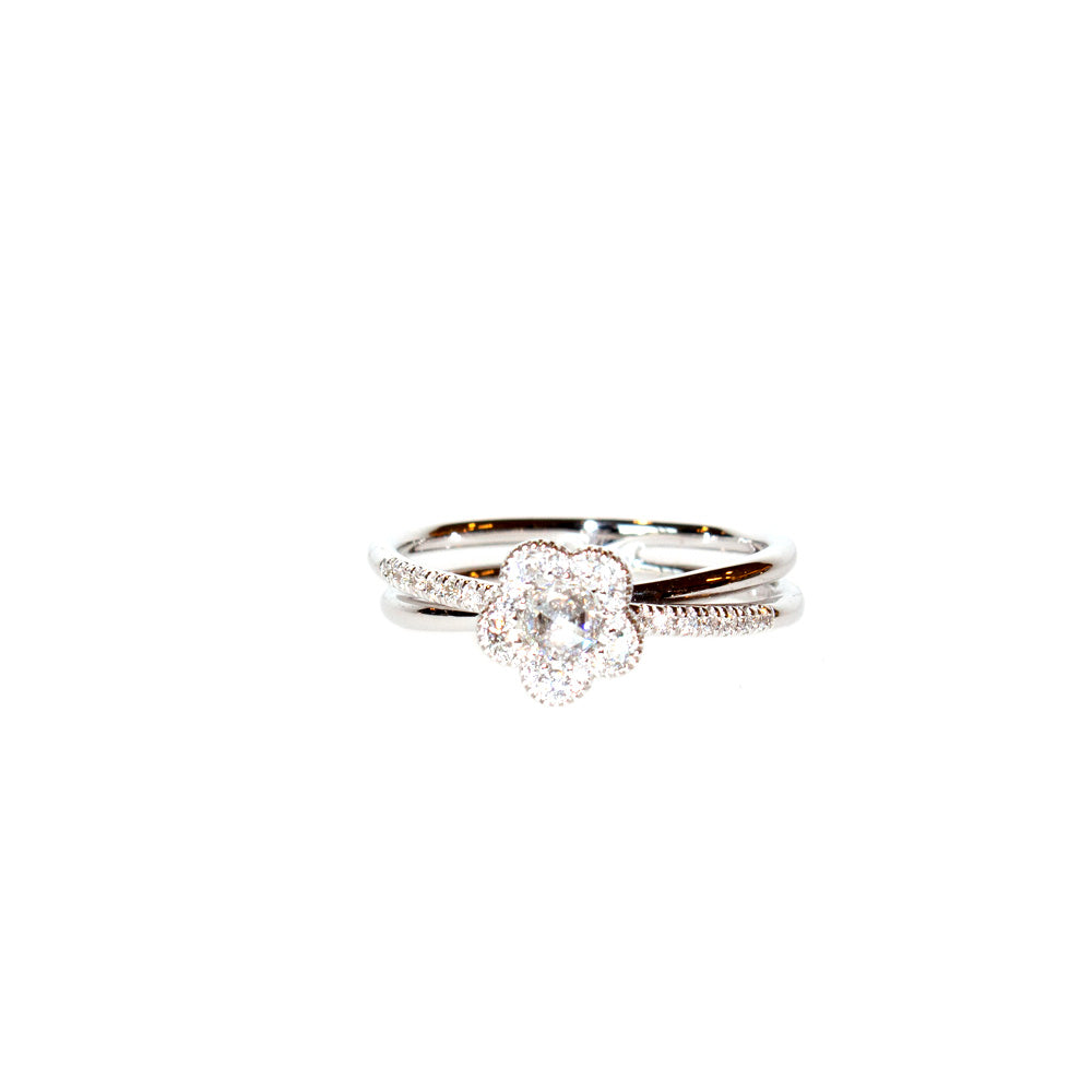 Digo Ring 18 Carat White Gold Brilliant & Rose Cut Diamonds Size 6.5