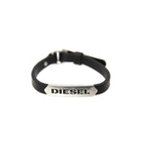 Diesel Men's Bracelet Base MetalÂ WithÂ Black LeatherÂ & Brand Name