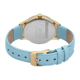 ساعة إسبري  نسائي مطلي بالذهبي مع ميناء بيضاء و حزام  أزرق من الجلد