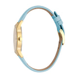 ساعة إسبري  نسائي مطلي بالذهبي مع ميناء بيضاء و حزام  أزرق من الجلد