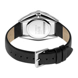 ساعة إسبري نسائي من الستانلس الستيل مع أحجار على حواف العلبة و ميناء بيضاء على حزام أسود