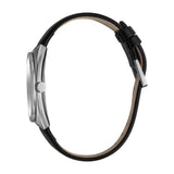 ساعة إسبري نسائي من الستانلس الستيل مع أحجار على حواف العلبة و ميناء بيضاء على حزام أسود