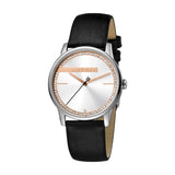 ساعة إسبري نسائي من الستانلس الستيل مع ميناء الأحجار بيضاء اللون و حزام أسود من الجلد