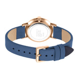 ساعة إسبري نسائي من الستانلس الستيل مع ميناء متعدد الألوان و حزام جلدي أزرق