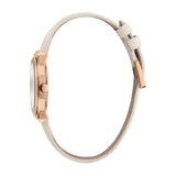 ساعة إسبري نسائي من الستانلس الستيل مطلي بالذهبي الوردي مع أحجار على حواف العلبة و حزام جلدي باللون البيج