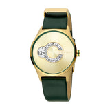 ساعة إسبري نسائي من الستانلس الستيل مطلي بالذهبي مع ميناء ذهبية اللون و حزام أسود من الجلد