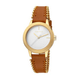 ساعة إسبري نسائي من الستانلس الستيل مطلي بالذهبي مع ميناء بيضاء و حزام من الجلد مع الخرز