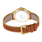 ساعة إسبري نسائي من الستانلس الستيل مطلي بالذهبي مع ميناء بيضاء و حزام من الجلد مع الخرز