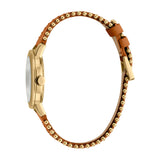 ساعة إسبري نسائي من الستانلس الستيل مطلي بالذهبي مع ميناء بيضاء و حزام من الجلد مع الخرز