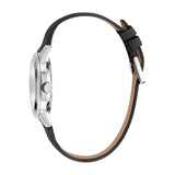 ساعة إسبري نسائي من الستانلس الستيل مع ميناء بيضاء و حزام أسود من الجلد