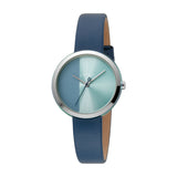 ساعة إسبري نسائي من الستانلس الستيل مع ميناء بلونين و حزام أزرق من الجلد