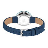 ساعة إسبري نسائي من الستانلس الستيل مع ميناء بلونين و حزام أزرق من الجلد