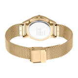 ساعة إسبري نسائي من الستانلس الستيل مطلي بالذهبي مع أحجار على حواف العلبة و ميناء ذهبية على سوار شبكي