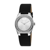 Esprit Ladies Watch Black Leather Strap Silver Color Case & White Dial
