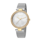 Esprit Ladies Watch Silver Color Mesh Bracelet With Stone White Dial