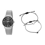 Esprit Ladies Watch Silver Color Mesh Bracelet With Black Dial Set With Accessories