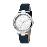 Esprit Ladies Watch Blue Leather Strap Silver Color Case With Stone White Dial - Blue Salon