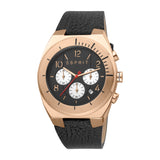 Esprit Men's Chronograph Watch Black Leather Strap Black Dial With Date