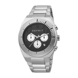 Esprit Men's Chronograph Watch Silver Color Ss Bracelet Black Dial With Date - Blue Salon