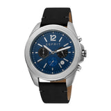 Esprit Men's Chronograph Watch Black Leather Strap Blue Dial With Date