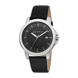 Esprit Watch Black Leather Strap & Black Dial With Date