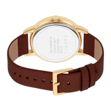 Esprit Ladies Watch Brown Leather Strap With Stone Golden Color Dial