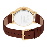Esprit Ladies Watch Brown Leather Strap With Stone Golden Color Dial