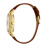 Esprit Ladies Watch Brown Leather Strap With Stone Golden Color Dial