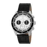 ESPRIT Men's Silver Color Watch with Chronograph and Black Leather Strap