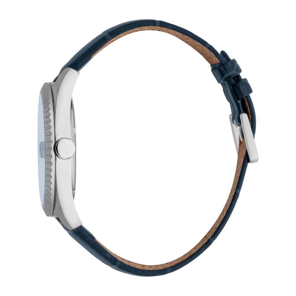 ESPRIT Men's Silver Color Watch with Dark Blue Dial and Leather Strap ...