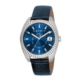 ESPRIT Men's Silver Color Watch with Dark Blue Dial and Leather Strap