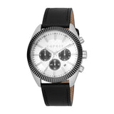 ESPRIT Men's Two Tone Silver & Black Color Watch with Chronograph Function and Leather Strap