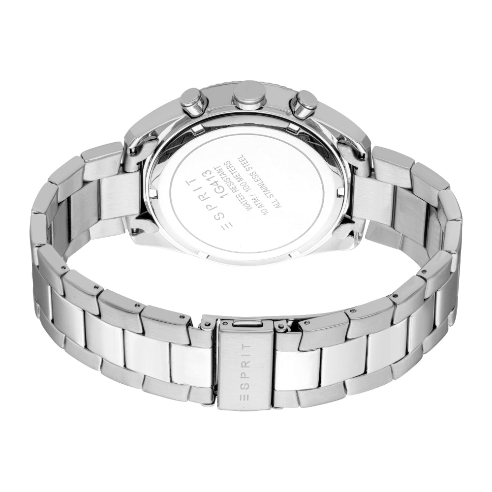 ESPRIT Men's Silver Color Watch with Black Dial and Chronograph Functi ...